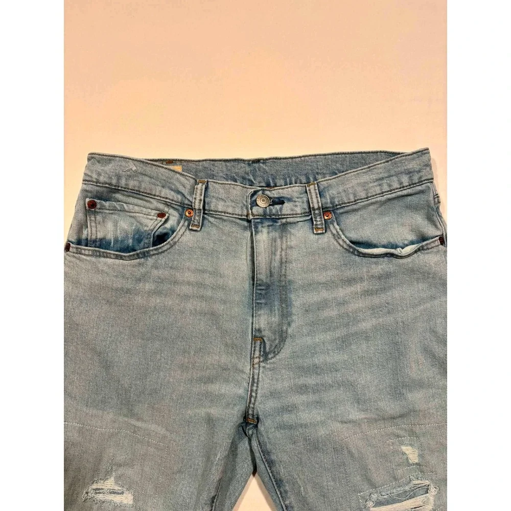 Levis 512 Slim Taper Fit Jeans Mens 33x32 Light Wash Distressed Ripped Big E